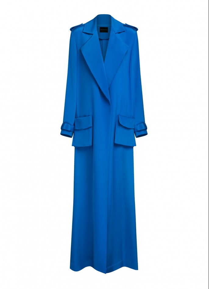 PRUSSIAN BLUE SILK DUSTER COAT